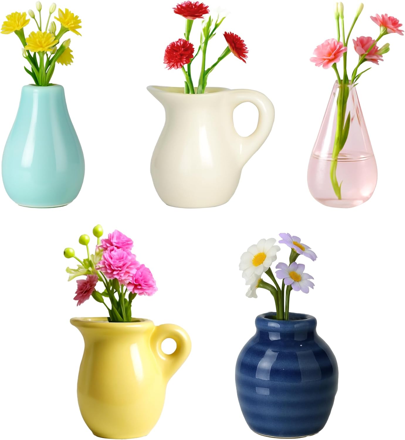 Mini Ceramic Vase Magnets for Fridge, Cute Tiny Plant Vase Fridge Magnets for Kitchen Refrigerator Office Locker Decoration with Flowers (8 Pack)