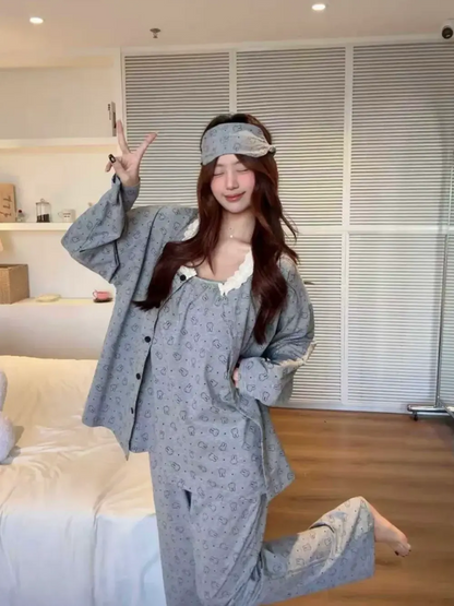 "Miffy Bunny" 7-Piece Grey Cotton Rich Pajama Set with Lace Trim