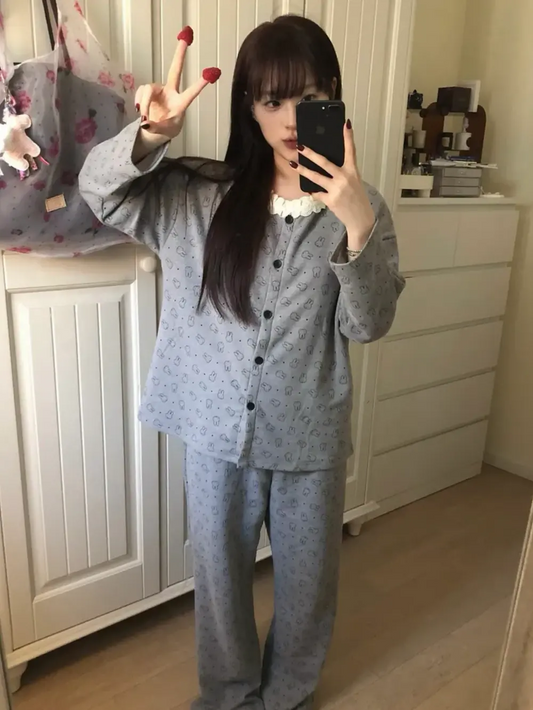 "Miffy Bunny" 7-Piece Grey Cotton Rich Pajama Set with Lace Trim