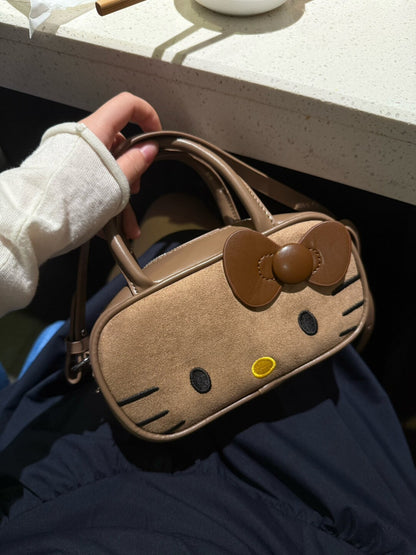 HK Boston Suede Crossbody Bag – Cartoon Style Autumn Shoulder Handbag