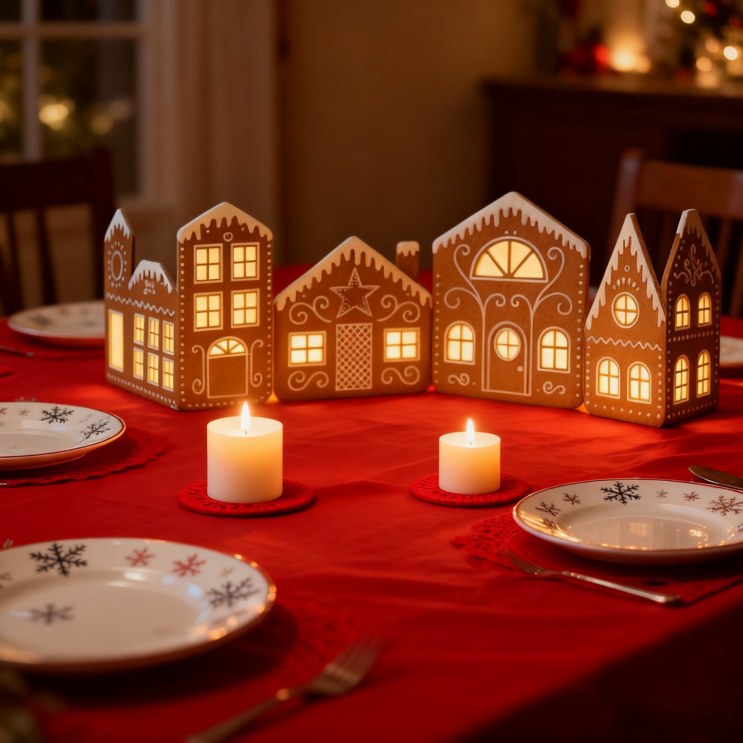 Christmas Gingerbread House Cardboard Kit with LED Lights – Create a Festive Village for Home, Kitchen Cabinets & Holiday Parties