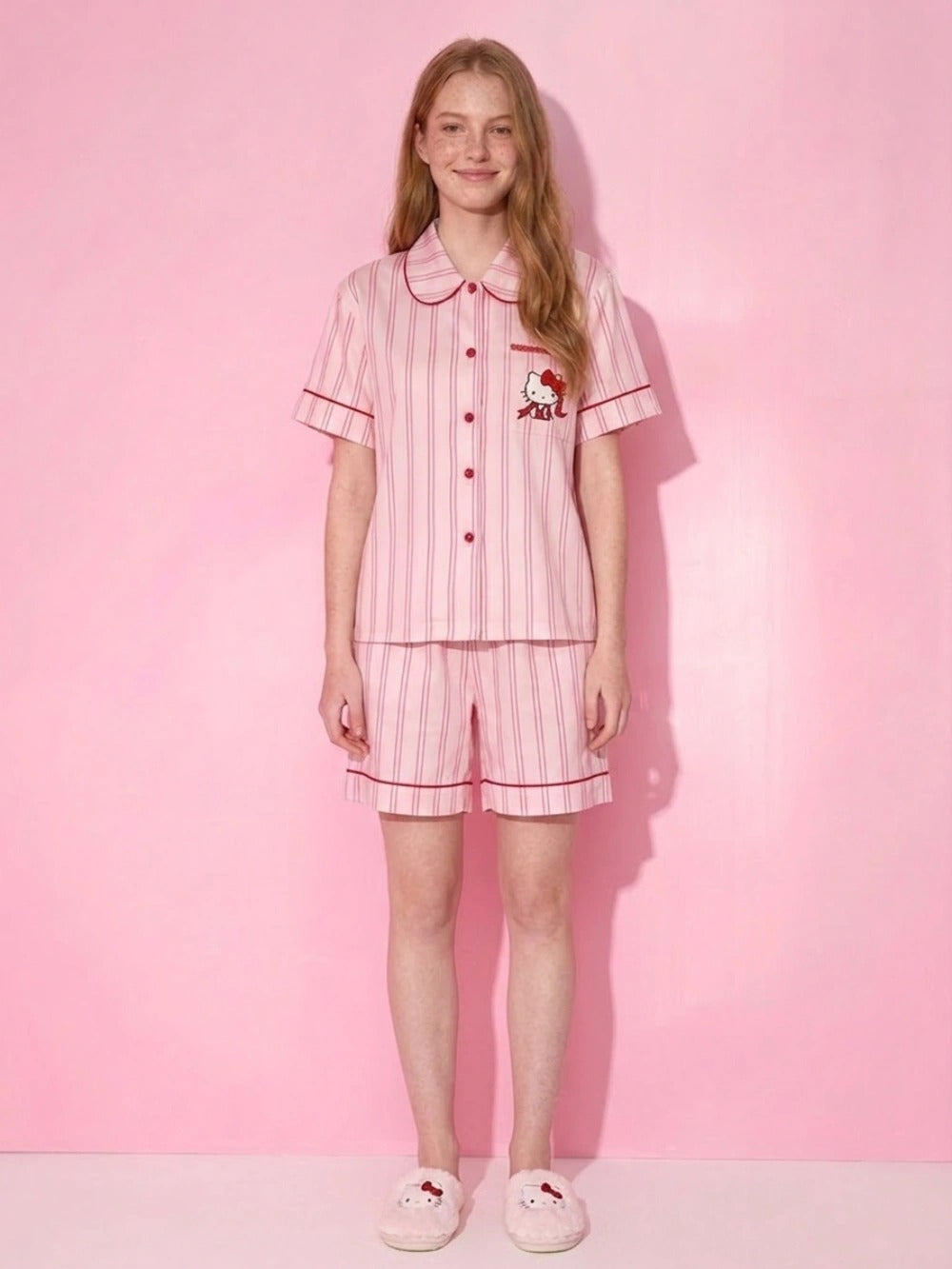 Hello Kitty Pink Striped Lyocell Cotton Pajama Set