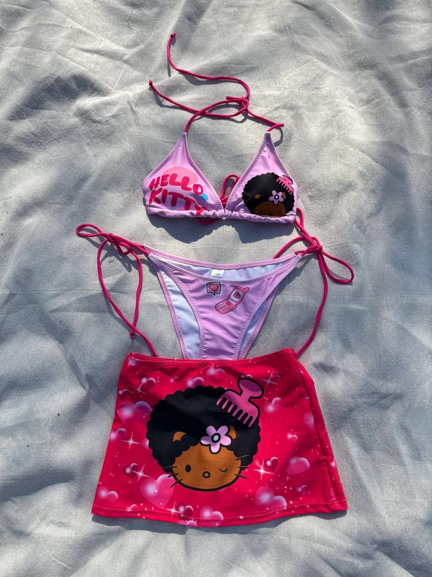 HK 3 Piece Bikini Sets - String Triangle Swimsuits with Cover Up Halter Sexy Bathing Suits