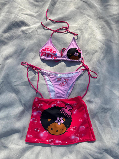 HK 3 Piece Bikini Sets - String Triangle Swimsuits with Cover Up Halter Sexy Bathing Suits