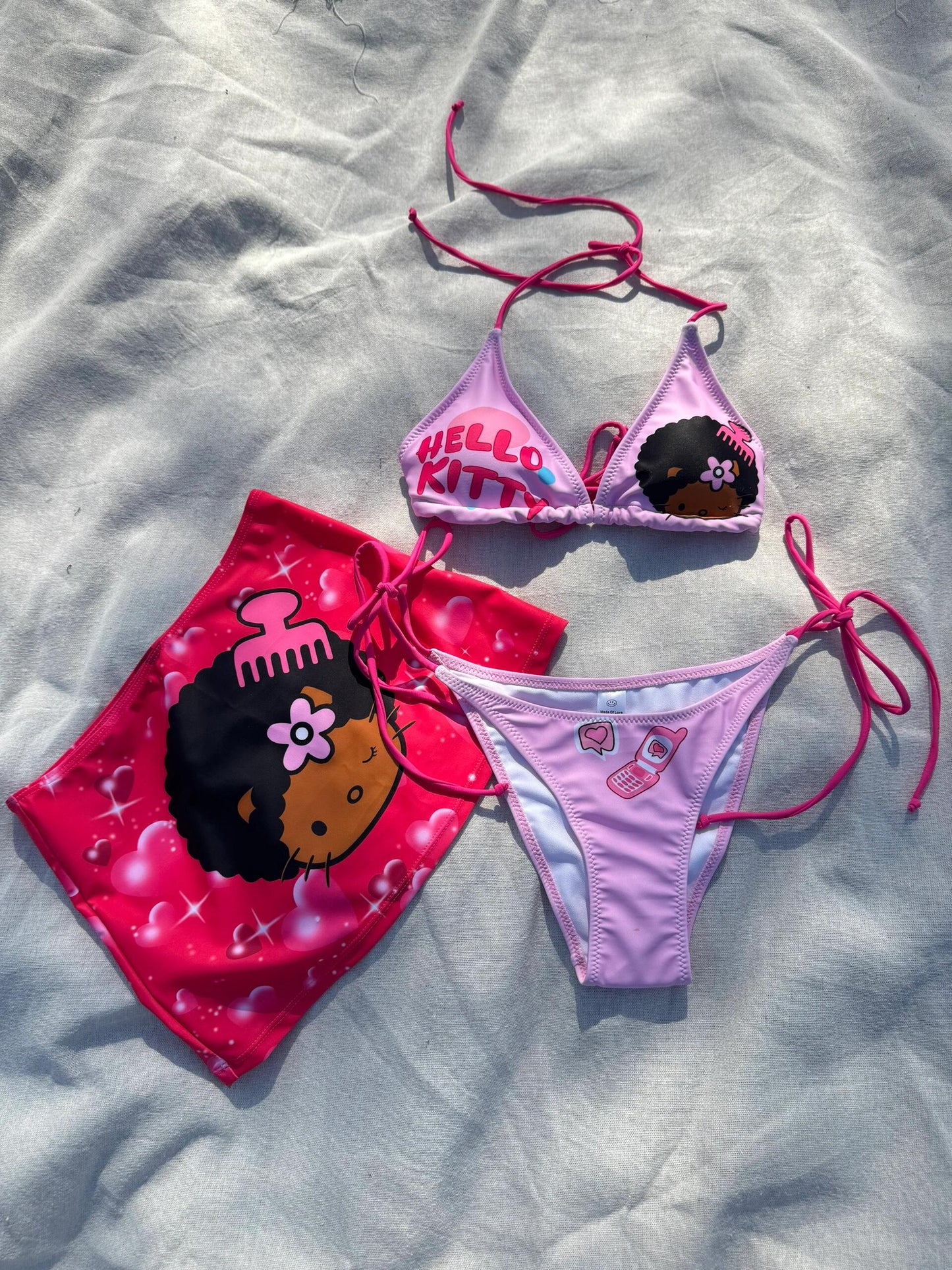 HK 3 Piece Bikini Sets - String Triangle Swimsuits with Cover Up Halter Sexy Bathing Suits