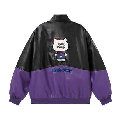 Hello Kitty Black & Purple Embroidered Bomber Jacket Unisex Coats