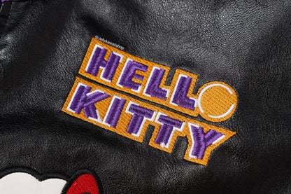 Hello Kitty Black & Purple Embroidered Bomber Jacket Unisex Coats