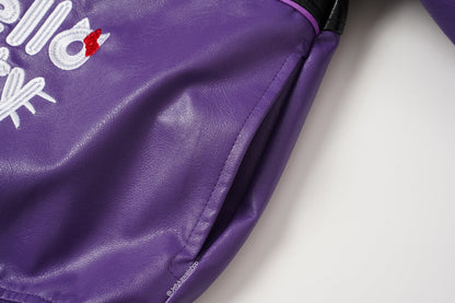 Hello Kitty Black & Purple Embroidered Bomber Jacket Unisex Coats
