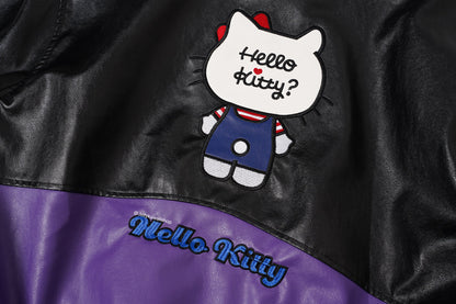 Hello Kitty Black & Purple Embroidered Bomber Jacket Unisex Coats