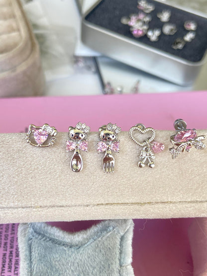 Hellokitty Earrings Rhinestone Cute Titanium earrings