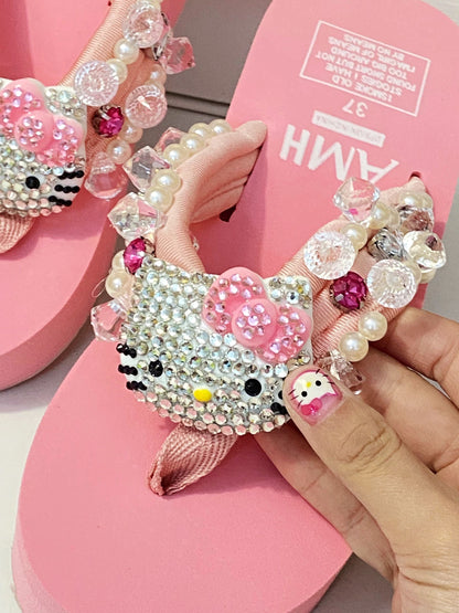 Hello Kitty Rhinestone High Platform Flip Flops Sandals Slippers