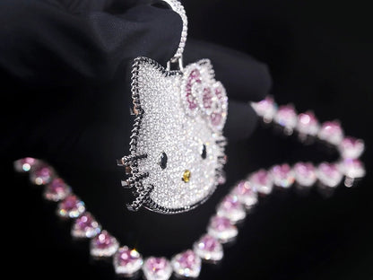 Hellokitty Sparkly Rhinestone Chunky Chain Necklace Jewelry（Velvet Gift Box Packing）
