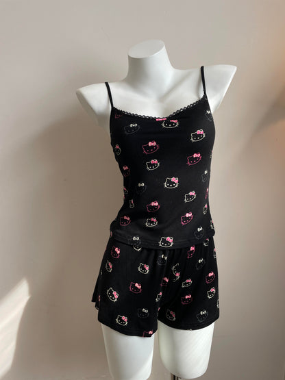 Hellokitty Black Lace Pajama Set 2 Piece