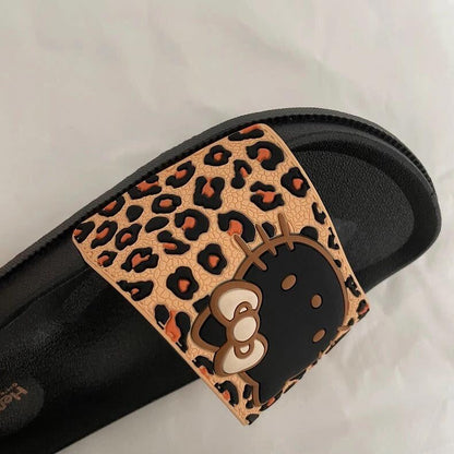 Hellokitty Leopard Print Shower Sandals Bathroom Slippers