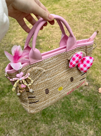 Hellokitty Summer Beach bag Handmade Straw Handbag