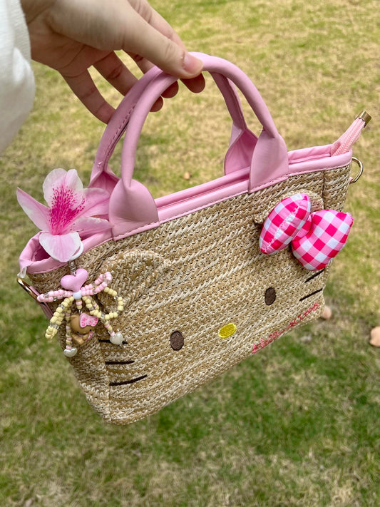 Hellokitty Summer Beach bag Handmade Straw Handbag