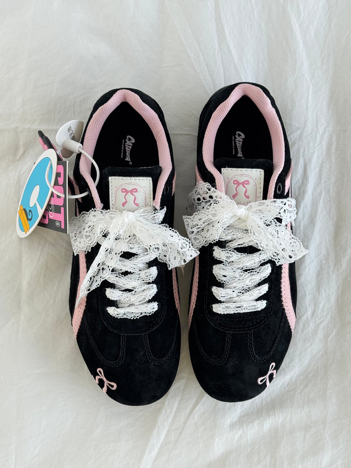 Black Pink Bow Speedcat Sneakers Shoes Casual (Includes three shoe laces)