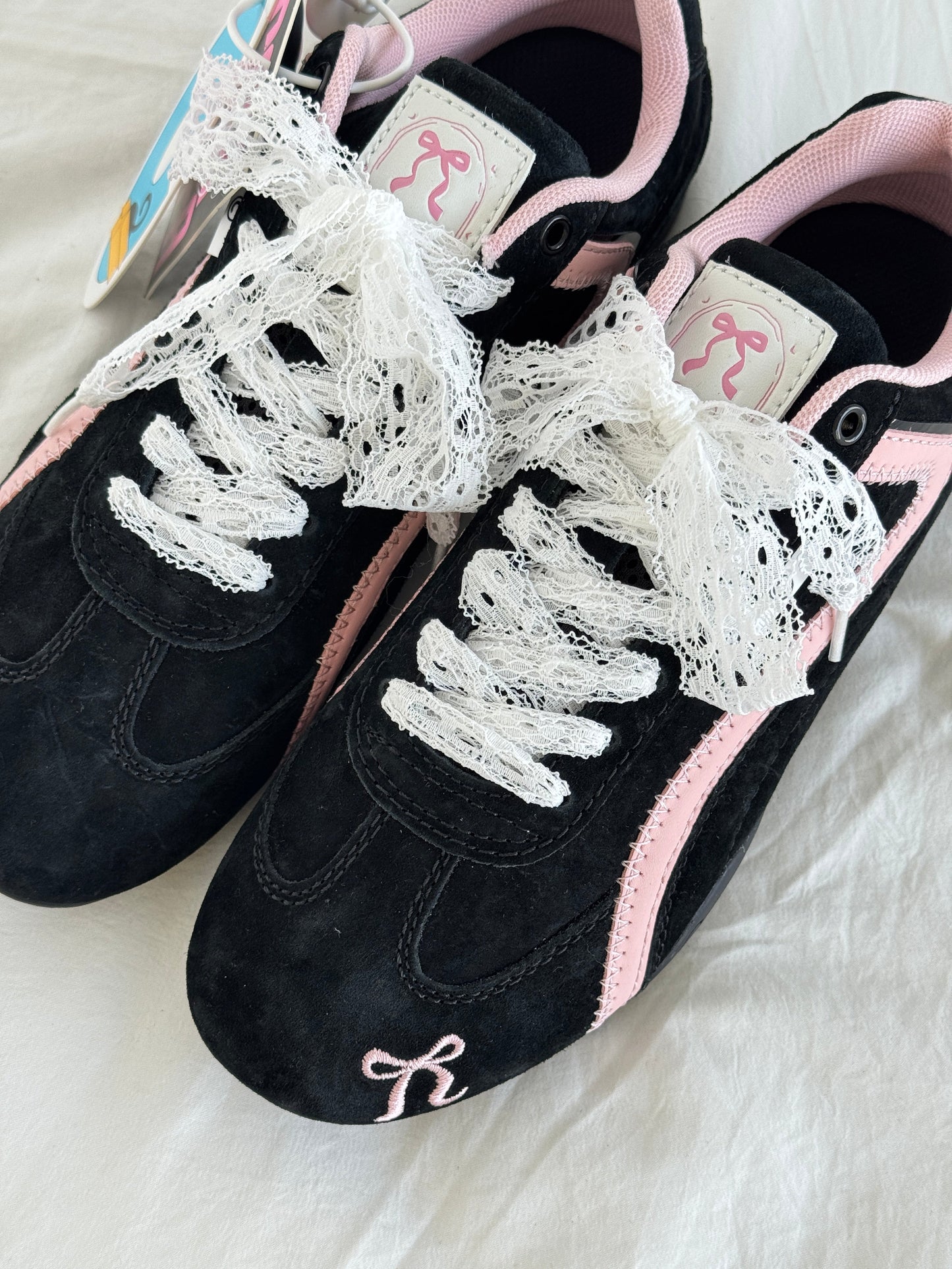 Black Pink Bow Speedcat Sneakers Shoes Casual (Includes three shoe laces)