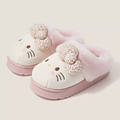 Hellokitty Fuzzy Brown Slippers Fluffy Fall Winter House Shoes Indoor and Outdoor