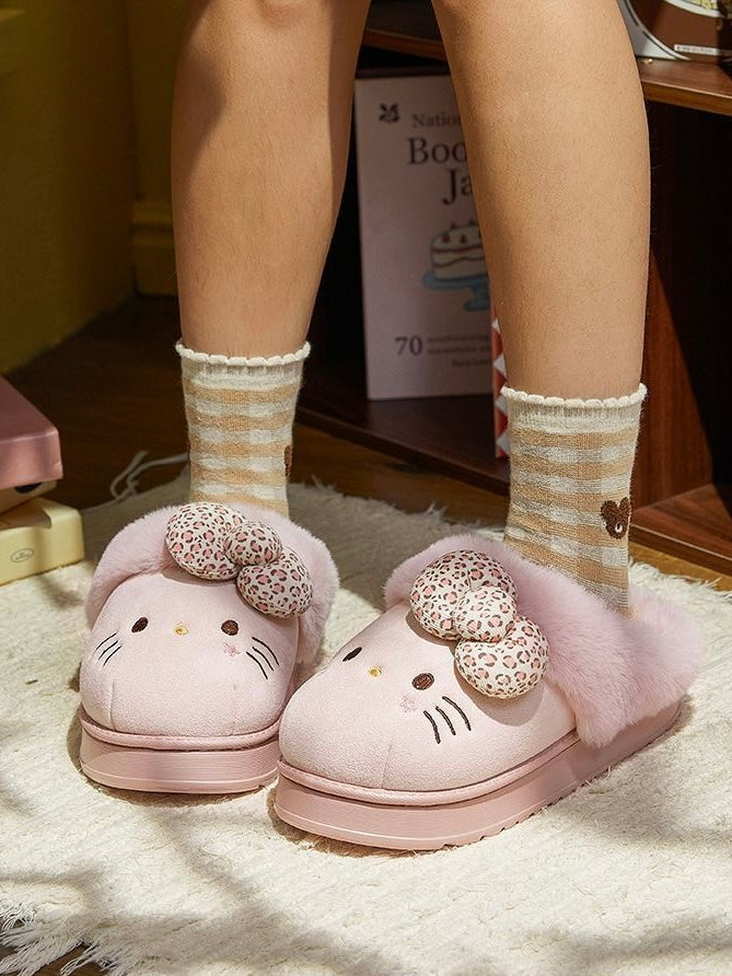 Hellokitty Fuzzy Brown Slippers Fluffy Fall Winter House Shoes Indoor and Outdoor