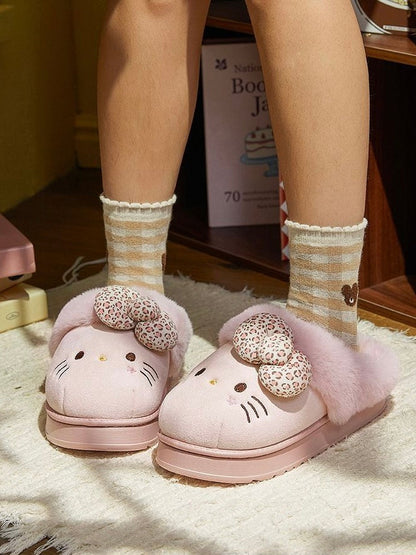 Hellokitty Fuzzy Brown Slippers Fluffy Fall Winter House Shoes Indoor and Outdoor