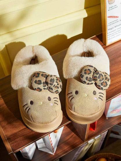 Hellokitty Fuzzy Brown Slippers Fluffy Fall Winter House Shoes Indoor and Outdoor