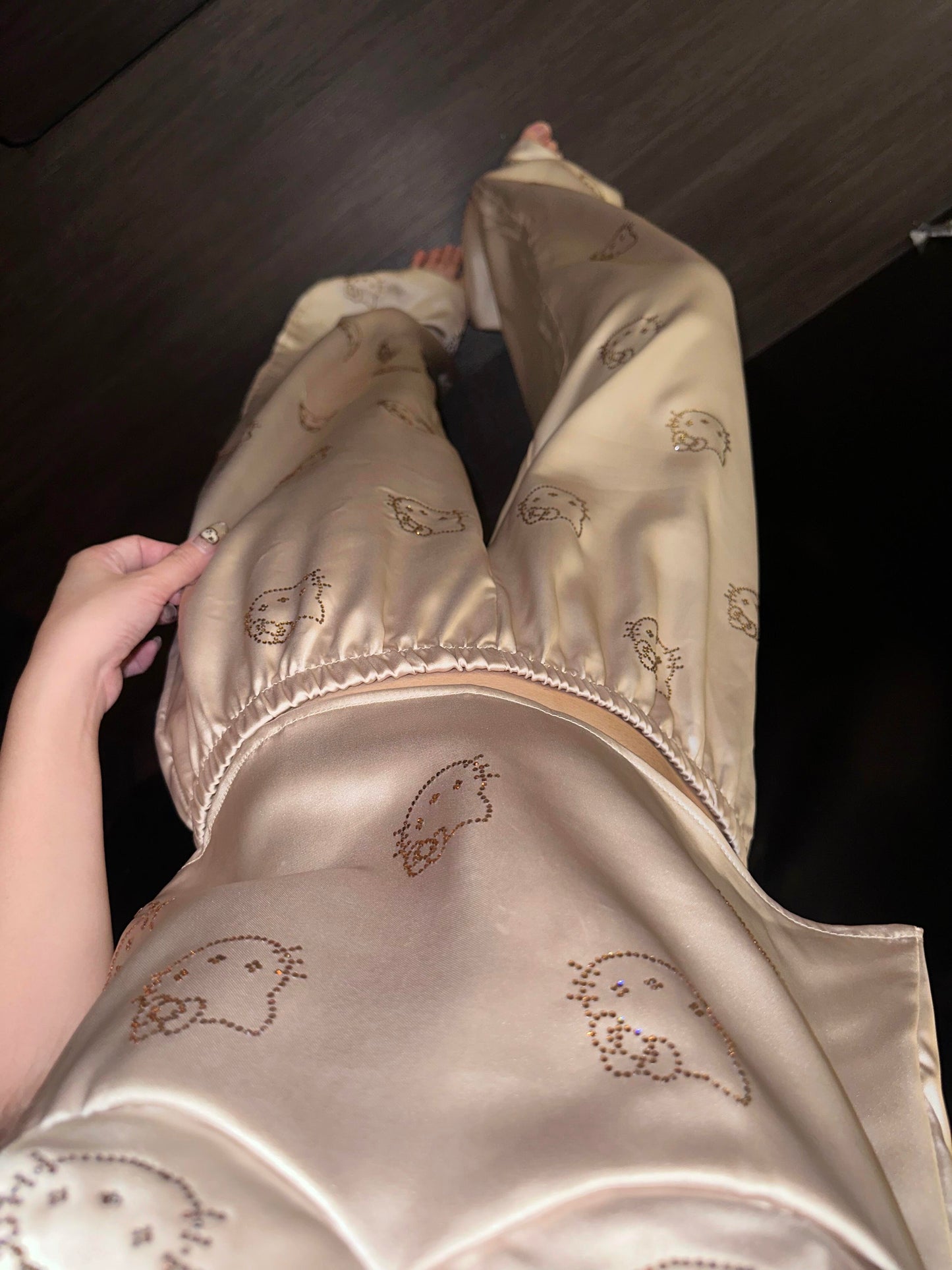 Hellokitty Champagne Satin Pajama Set for Women 2 Piece Silky Lingerie Sleepwear Camisole Pj Shorts Set Soft Nightwear