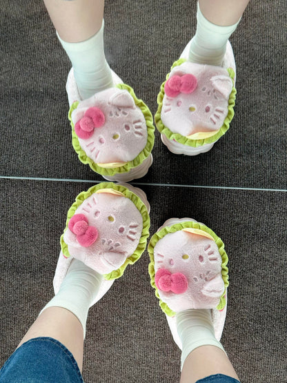 Hellokitty Hamburger Shape Slippers Fluffy Shoes