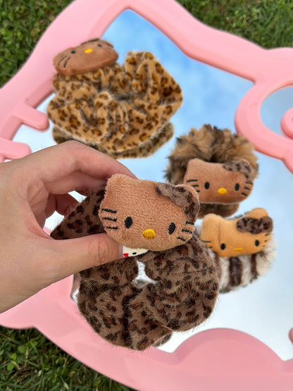 4PCS Hellokitty Leopard Print Cute Plush Hair Tie Hair Rope Hair Accessories