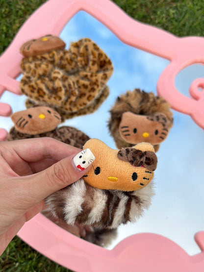 4PCS Hellokitty Leopard Print Cute Plush Hair Tie Hair Rope Hair Accessories