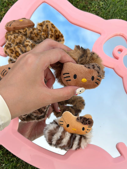 4PCS Hellokitty Leopard Print Cute Plush Hair Tie Hair Rope Hair Accessories