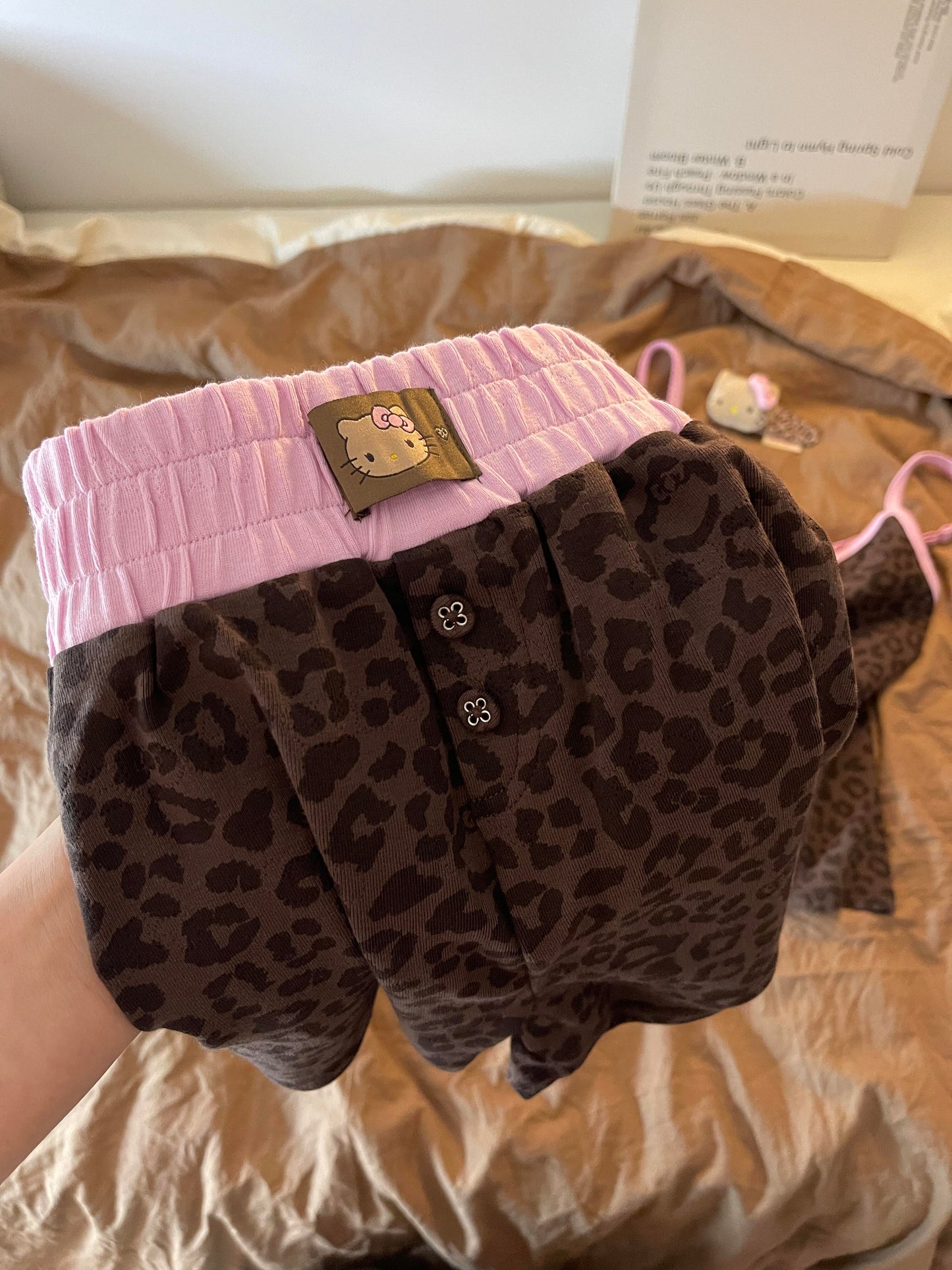 Hellokitty Leopard Print Cotton Cute Short&Long Pajama Set 2 Piece Sleepwear