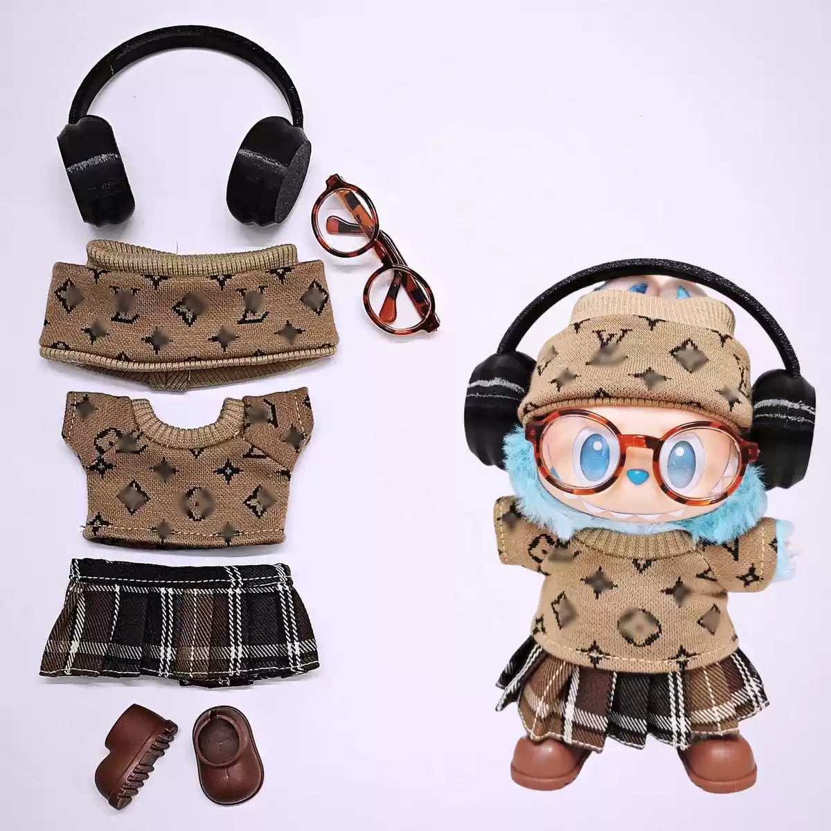 Headphone Set 17cm Labubu Clothes Set(NO DOLL)  Accessories Suit Cute Clothes for Labubu Dress up Unique Style