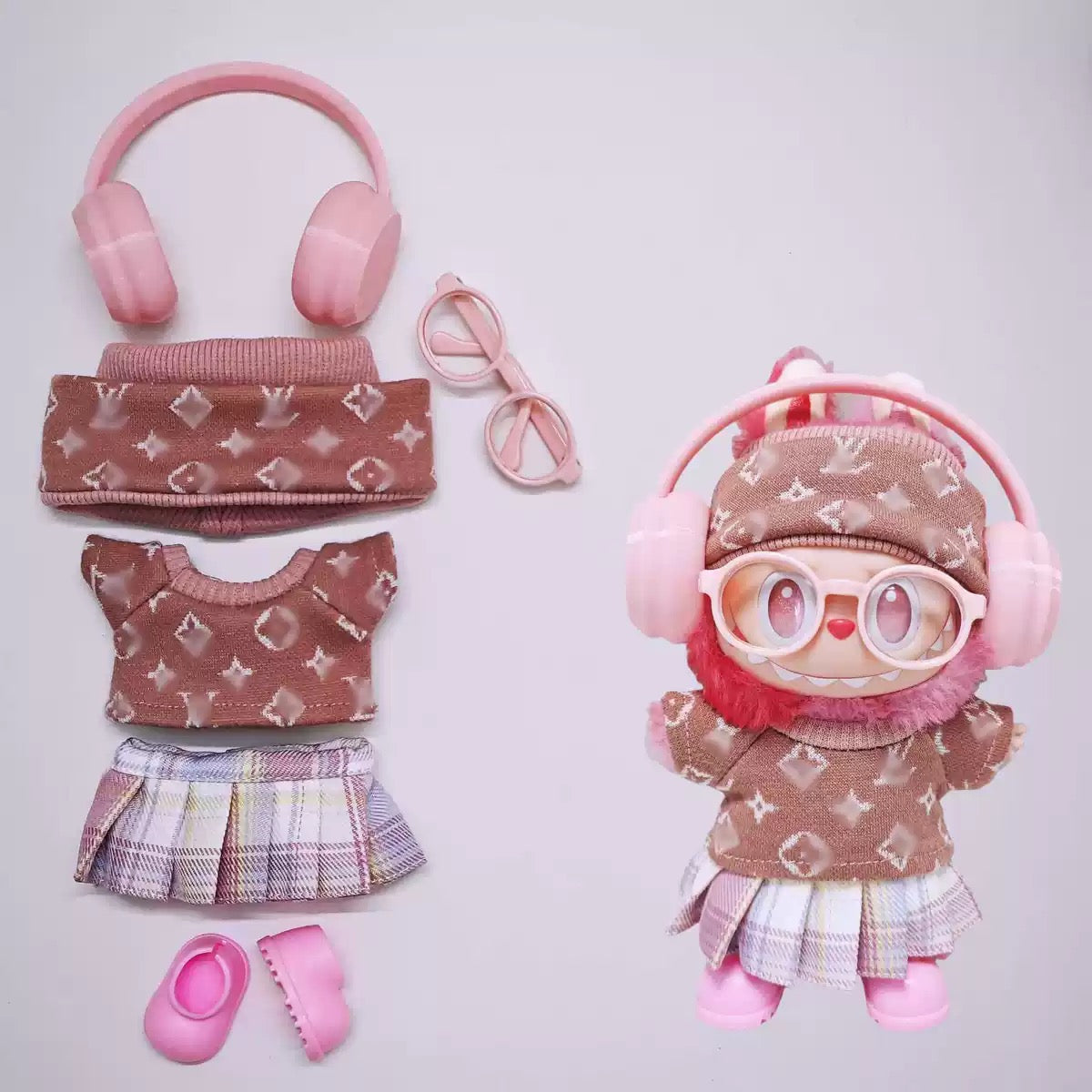 Headphone Set 17cm Labubu Clothes Set(NO DOLL)  Accessories Suit Cute Clothes for Labubu Dress up Unique Style