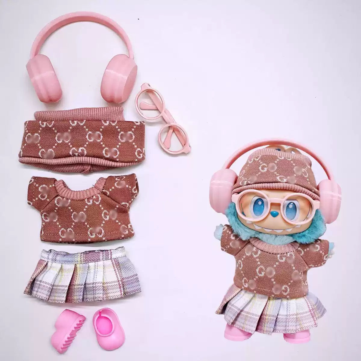 Headphone Set 17cm Labubu Clothes Set(NO DOLL)  Accessories Suit Cute Clothes for Labubu Dress up Unique Style