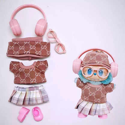 Headphone Set 17cm Labubu Clothes Set(NO DOLL)  Accessories Suit Cute Clothes for Labubu Dress up Unique Style