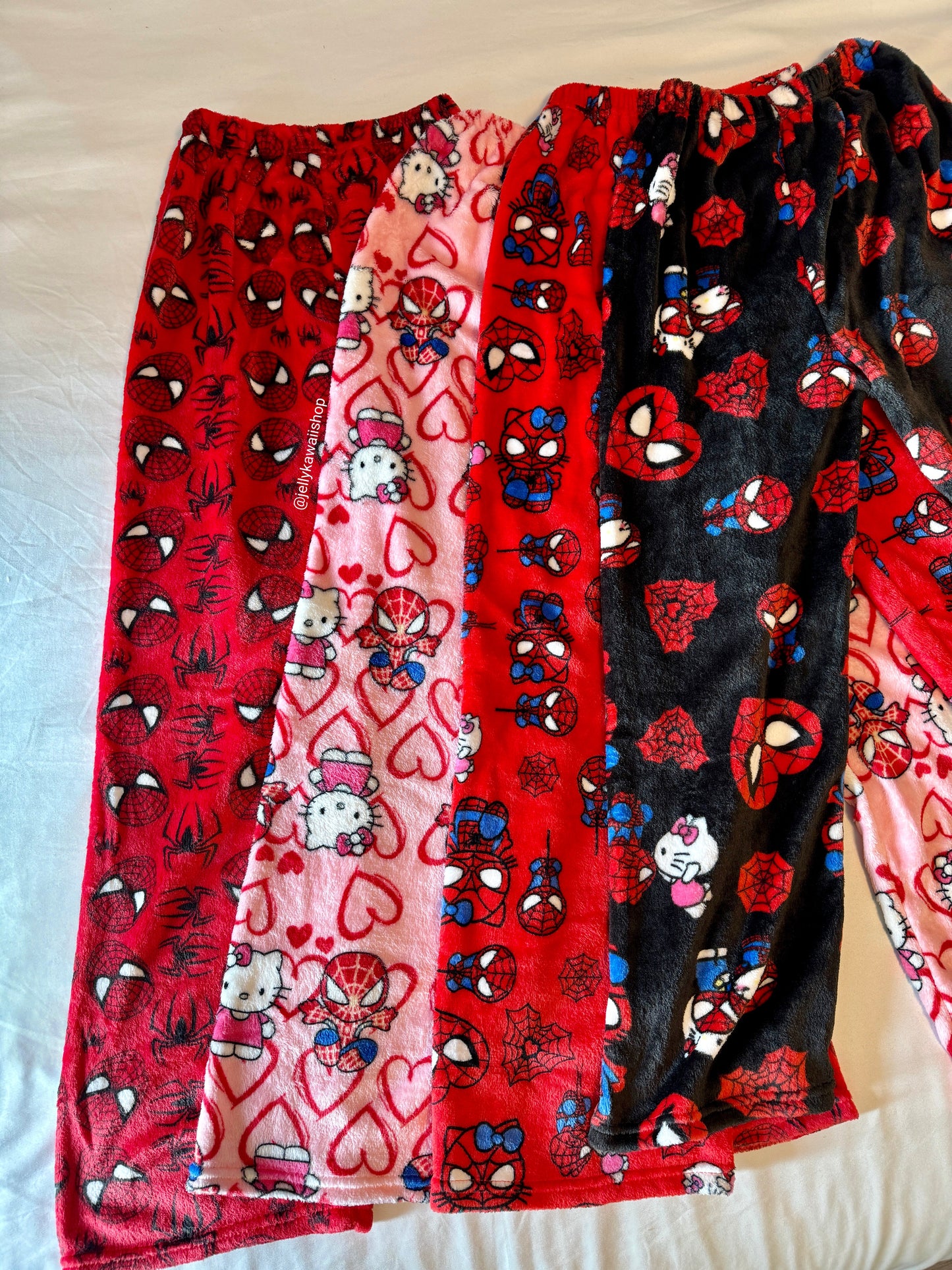 Hellokitty Spiderman Plush Pajama Pants Soft Fluffy Fleece Warm Pjs Bottoms Sleepwear Comfy Fuzzy Lounge Pants