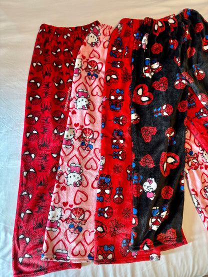 Hellokitty Spiderman Plush Pajama Pants Soft Fluffy Fleece Warm Pjs Bottoms Sleepwear Comfy Fuzzy Lounge Pants
