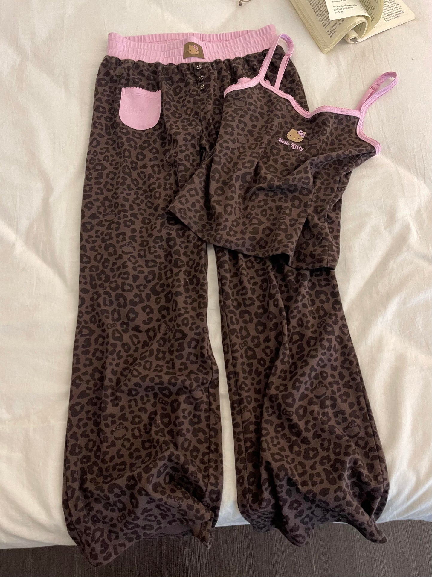 Hellokitty Leopard Print Cotton Cute Short&Long Pajama Set 2 Piece Sleepwear