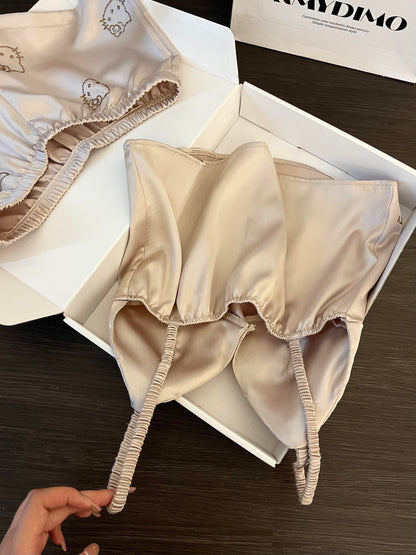 Hellokitty Champagne Satin Pajama Set for Women 2 Piece Silky Lingerie Sleepwear Camisole Pj Shorts Set Soft Nightwear