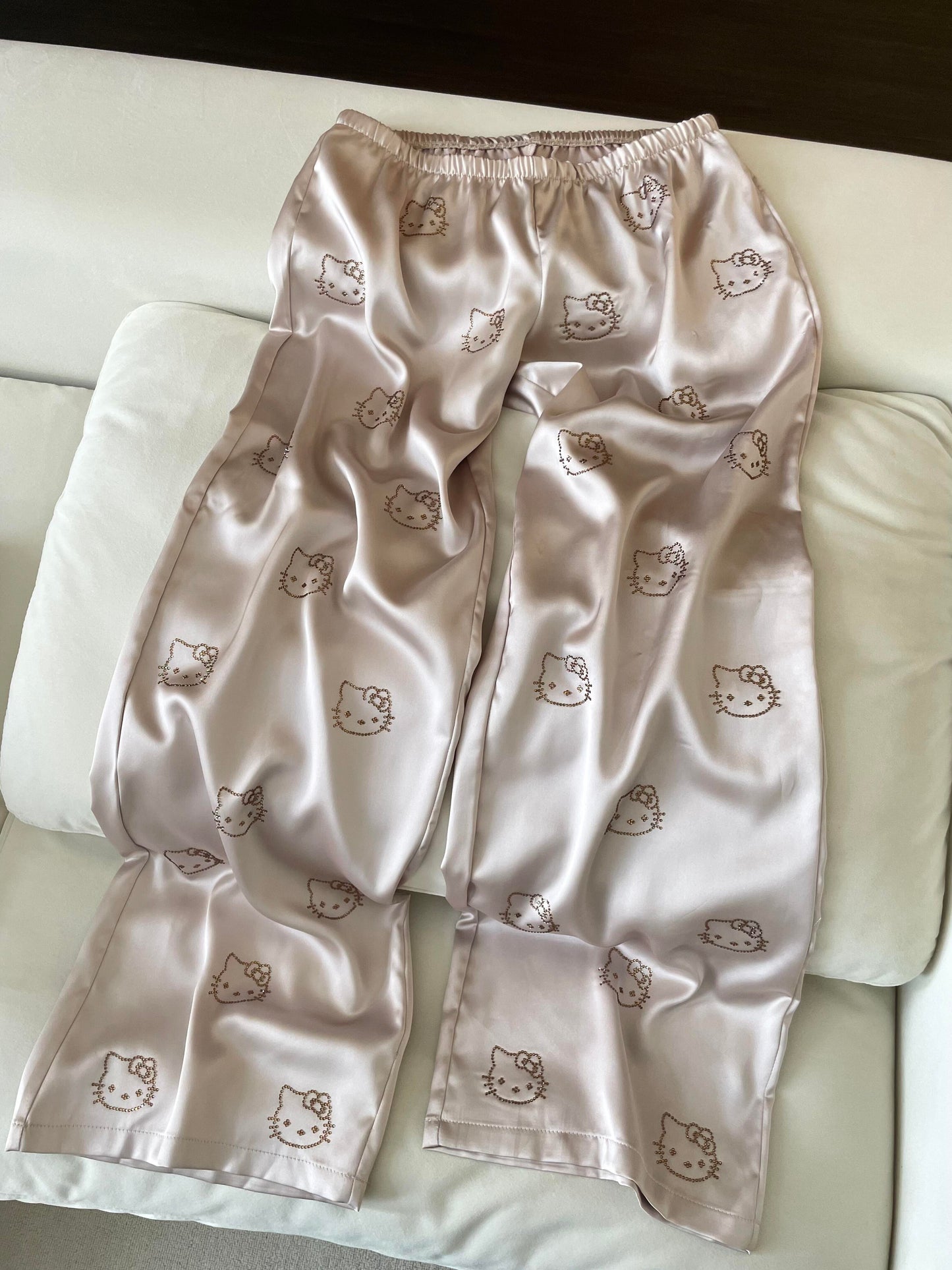 Hellokitty Champagne Satin Pajama Set for Women 2 Piece Silky Lingerie Sleepwear Camisole Pj Shorts Set Soft Nightwear