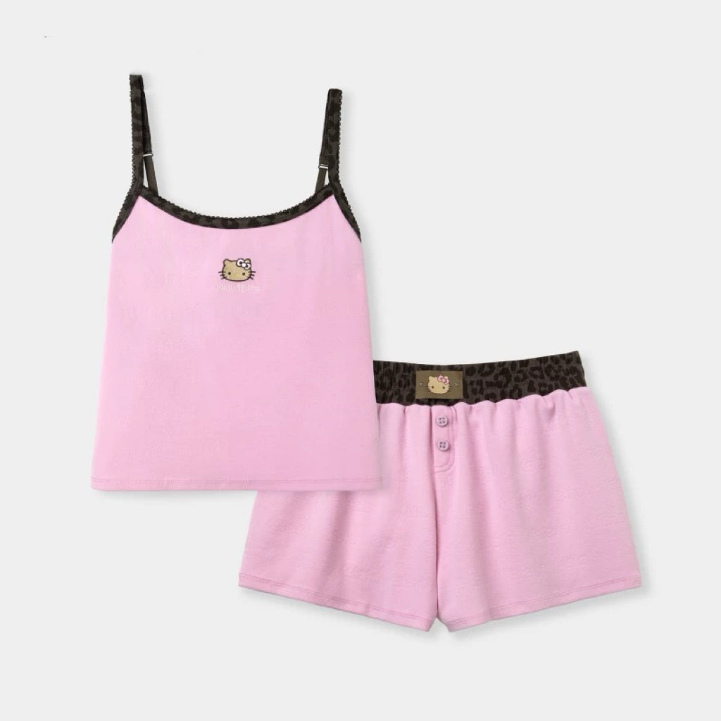 Hellokitty Leopard Print Cotton Cute Short&Long Pajama Set 2 Piece Sleepwear