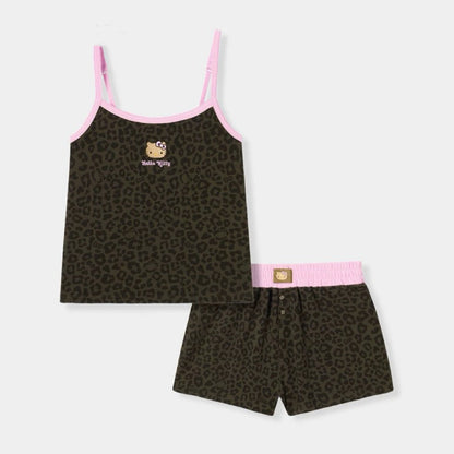 Hellokitty Leopard Print Cotton Cute Short&Long Pajama Set 2 Piece Sleepwear