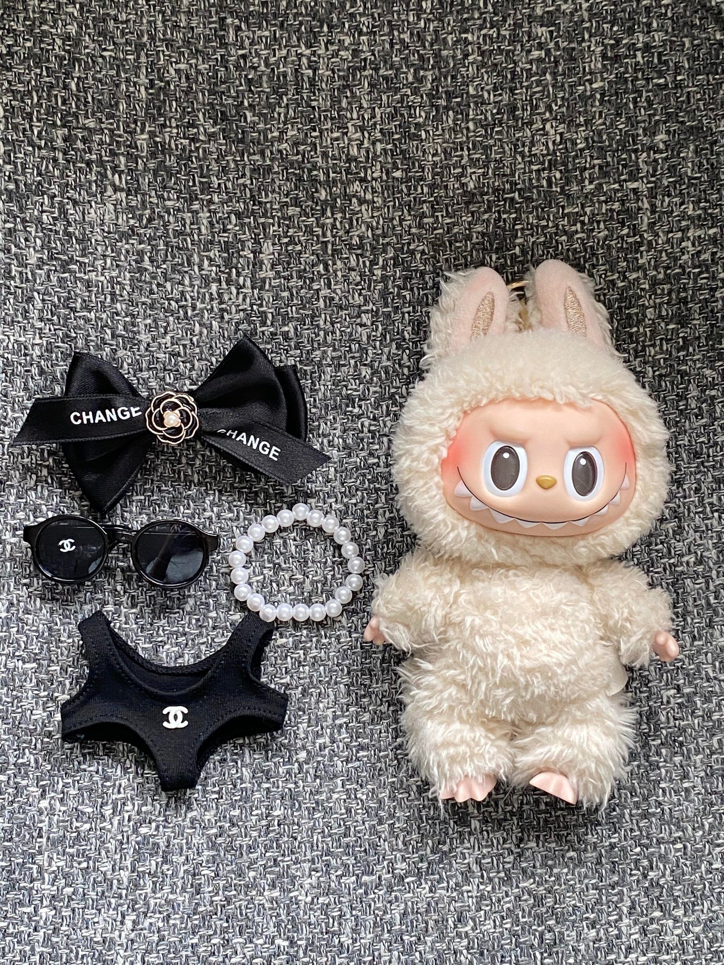 Black Swimsuit Clothes Set(NO DOLL) Accessories Suit Cute Clothes for Labubu Dress up Unique Style