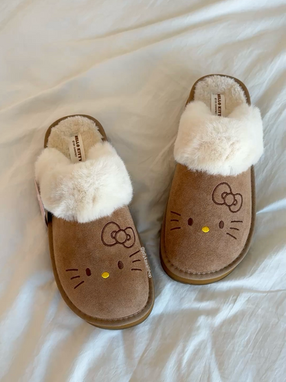 Hellokitty Fuzzy Brown Clogs Slippers Fluffy Shoes