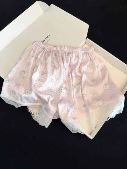 Hellokitty Pink Lace Pajama Set for Women 2 Piece Lingerie Sleepwear Camisole Pj Shorts Set Soft Nightwear