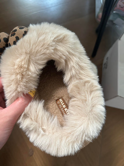 Hellokitty Fuzzy Brown Slippers Fluffy Fall Winter House Shoes Indoor and Outdoor