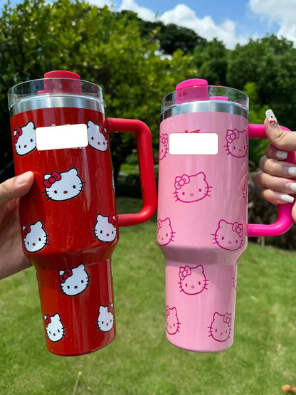 HelloKitty In-Car Insulated Cup 1200 ml Tumbler with Handle , Stainless Steel Insulated Cup with Lid Gym Water Bottle Cupholder Friendly Women Travel Mug