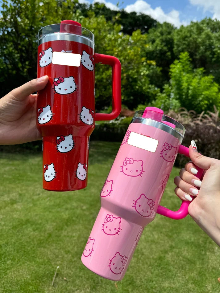 HelloKitty In-Car Insulated Cup 1200 ml Tumbler with Handle , Stainless Steel Insulated Cup with Lid Gym Water Bottle Cupholder Friendly Women Travel Mug