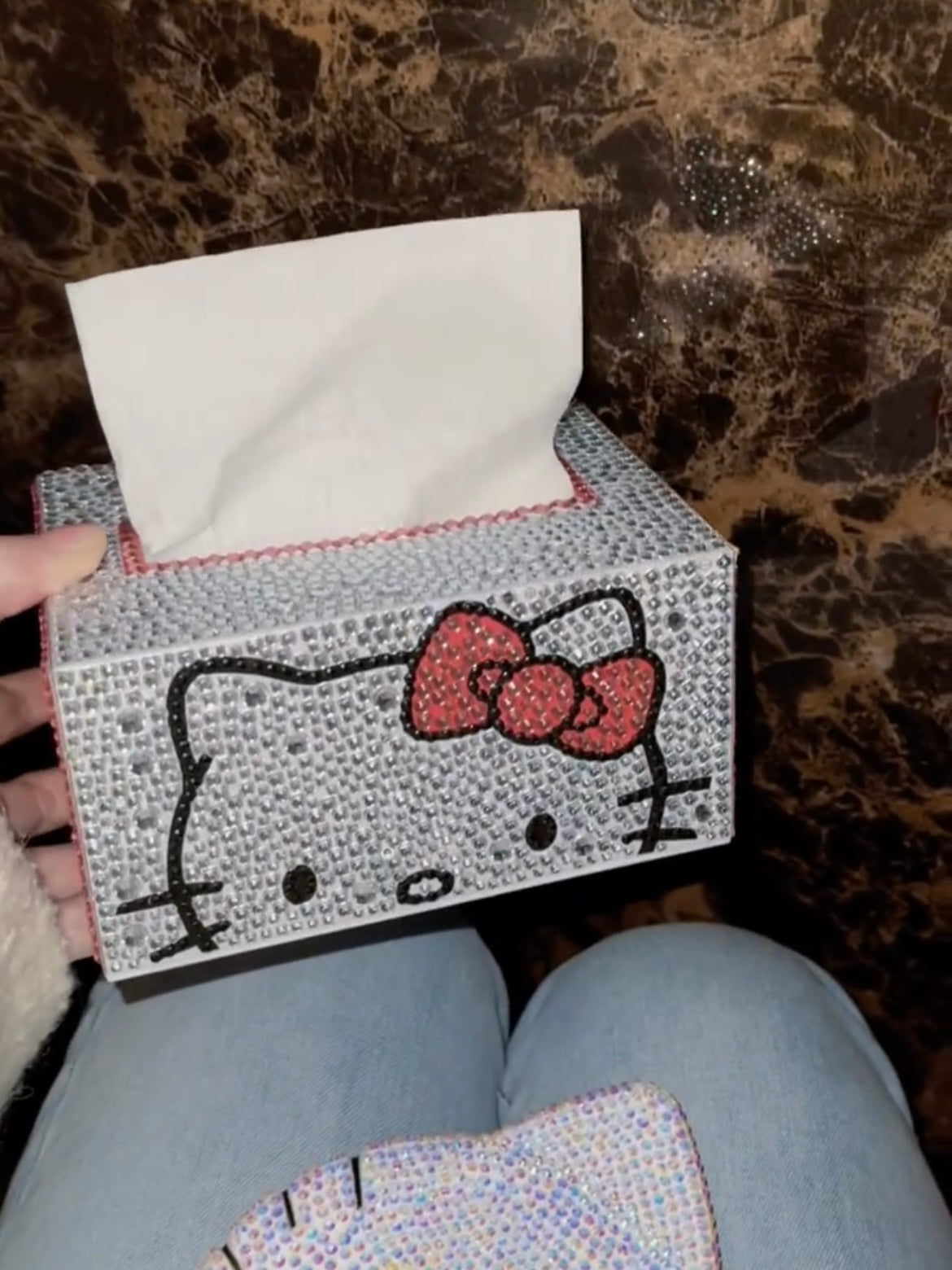 Hello Kitty Bling Bling Tissue box Handmade Crystals